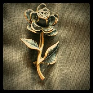 Vintage black rose brooch